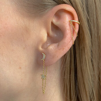 kolczyki sztyfty złote z cyrkonią, kolczyki sztyfty pozłacane z cyrkonią, gwiazdka i księżyc