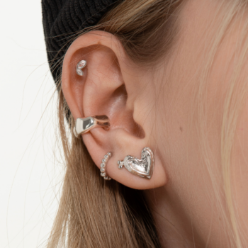 kolczyki srebrne serca, kolczyki kółka, srebrne kolczyki, nausznice srebrne, kolczyki w uchu kompozycje